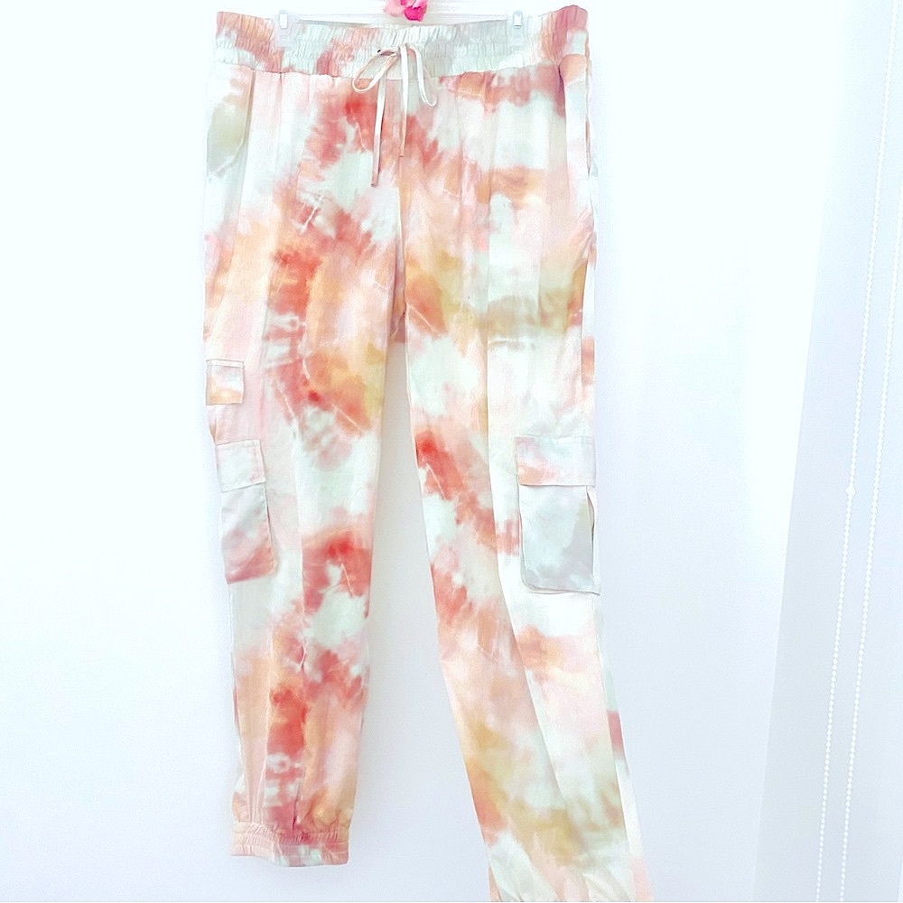 💕Pretty Pastel Tie-Dye Cargo Silky Joggers SZ XL